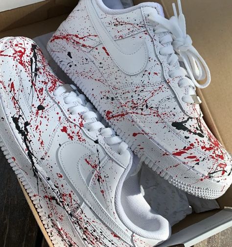 Make a bold statement with these Red Splatter Custom Air Force 1s! Take risks and stand out with their unique finish, and show the world you've got style. Perfect for risk takers and those who aren't afraid to stand out. 🔥 100% genuine, Brand New.👟 Custom sneakers.💫 Every pair is hand-made to order.✨ Best quality waterproof and scratch-proof paints used.✨ 1000+ satisfied customers across various platforms. 🌎Free worldwide shipping,shipping within 5-12 working days🎁 Treat the shoes as art as Air Force Custom, Pretty Sneakers, Nike Air Force One, Air Force 1s, Air Force 1 Custom, Custom Air Force 1, Cute Nike Shoes, Cute Nikes, Shoe Art