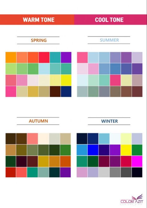 Spring And Autumn Color Palettes, Cool Undertone Color Palette, Warm Skin Tone Colors, True Spring Color Palette, Color Analysis Summer, True Spring Colors, Color Mixing Chart, Clear Spring, Winter Color Palette