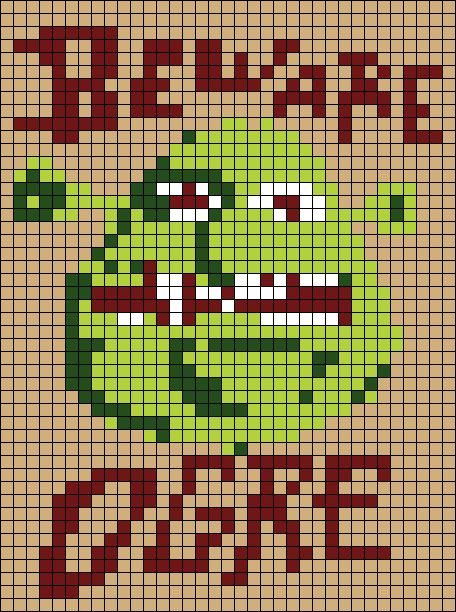 Alpha pattern #161790 | BraceletBook Pop Culture Crochet Patterns, Alpha Patterns Horror, Shrek Alpha Pattern, Crochet Graphgan Patterns Free Charts, Crochet Grid Designs, Pixel Art Grid Cute, Large Pixel Art, Shrek Cross Stitch, 2 Color Pixel Art