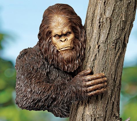 Bigfoot Tree Sculpture. Symbolically Bigfoot represents the hidden truths we choose not to see. When Spirit thinks there is a time we need to understand truth, Bigfoot appears. Pie Grande, Tree Statues, Gnome Statues, Tree Carving, Chainsaw Carving, Animal Statues, Tree Sculpture, Design Toscano, Tree Hugger