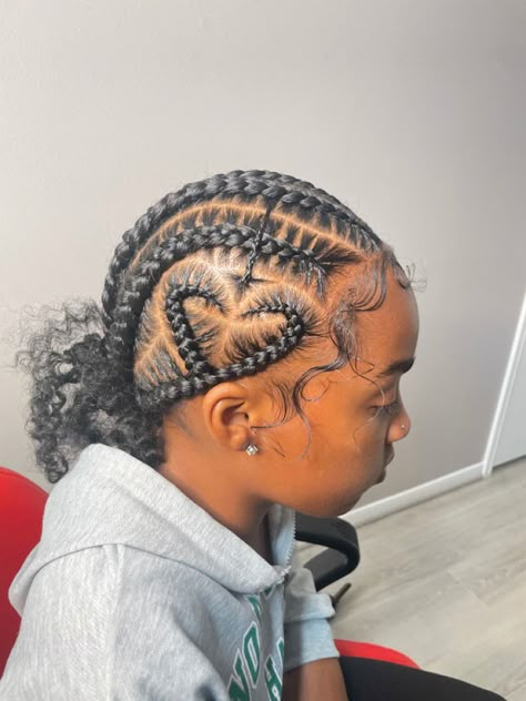 Feed In Braid Designs, Braids Going Into A Bun, Stitch Braids With Design With Bun Curls, 6 Freestyle Stitch Braids, 6 Stitch Braids With Design, Braids Into Buns, Two Braided Buns, Stitch Braided Ponytail, Feed In Braids With Designs