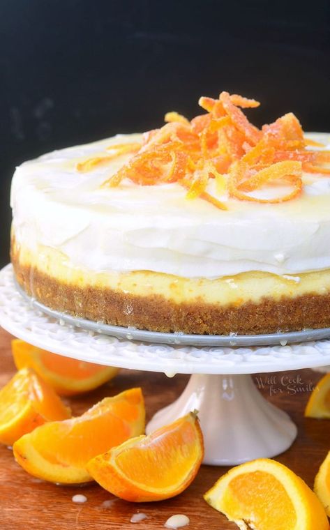 Orange Creamsicle Cheesecake Recipe, Orange Creamsicle Cheesecake, Orange Cheesecake Recipes, Summer Cheesecake, Creamsicle Cheesecake, Pear And Almond Cake, Will Cook For Smiles, Fruit Cheesecake, Orange Baking