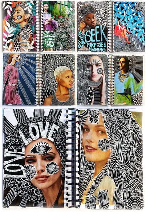 Art Media Ideas, Mixed Media Ideas Art, Art Journal Collage Ideas, Visual Art Journal Ideas, Art Multimedia, Art Journaling Ideas, Kollage Konst, Art Journal Challenge, Painting School