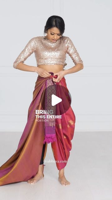 Barathanatyam draping saree Indowestern Saree Draping, Saree Drape Styles, Different Saree Draping Styles Indian, Sari Tutorial, Draping Saree Style, Different Saree Draping Styles, Tia Bhuva, Indowestern Saree, Drapping Saree