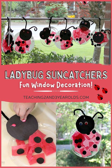 This fun ladybug craft is easy for preschoolers to make, and is a fun suncatcher for the window. Perfect for the bug-themed art table! #ladybug #bugs #spring #craft #art #preschool #springactivity #preschoolactivity #AGE3 #AGE4 #teaching2and3yearolds Ladybugs Preschool, Ladybug Craft, Spring Crafts Preschool, Origami Paper Flowers, Bug Activities, Prek Crafts, Insects Preschool, Bugs Preschool, Insect Activities