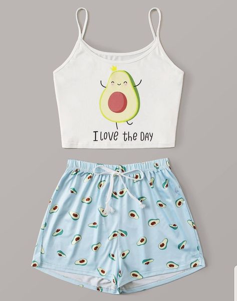 Cartoon Avocado, Avocado Print, Teenage Outfits, Cute Sleepwear, Cute Pajama Sets, Pajama Outfits, Diy Vetement, Cute Lazy Outfits, Trendy Fashion Tops