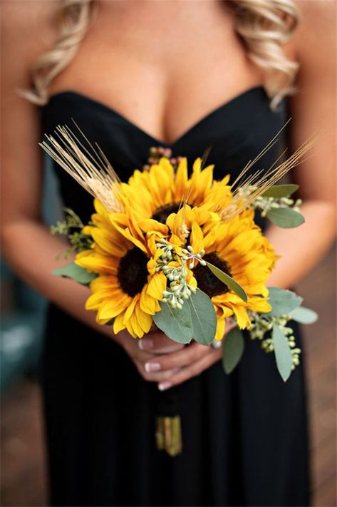 Don’t Miss These 22 Black Bridesmaid Dresses for Your Fall and Winter Wedding! Sunflower Wedding Bouquet, Summer Wedding Bouquets, Sunflower Bouquets, Sambo, Nails 2020, Sunflower Wedding, Wedding Destination, Trendy Wedding, Here Comes The Bride