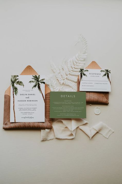 Palm Tree Wedding Invitation Template Minimal Tropical | Etsy Minimal Tropical Wedding, Palm Tree Wedding Invitations, Palm Tree Wedding, Jungle Invitations, Lighthouse Wedding, Tropical Invitations, Bahamas Wedding, Tree Wedding Invitations, Key West Wedding