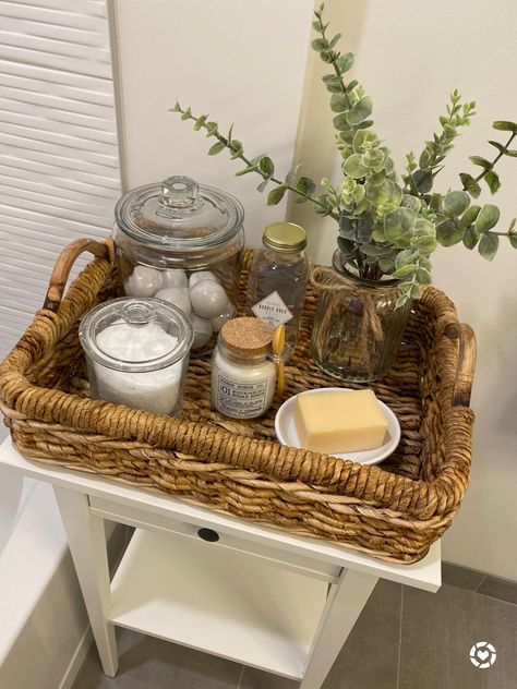 Home spa essentials for guest bathroom @liketoknow.it.home @liketoknow.it #liketkit #LTKhome #LTKunder50 #LTKsalealert Guest Bathroom Tray, Guest Bathroom Counter Decor, Guest Tray, Spring Bathroom Decor, Guest Bath Decor, Small Luxury Bathroom, Academia Home Decor, Guest Bathroom Essentials, Luxury Bathroom Master