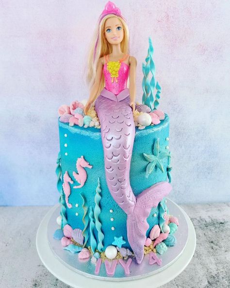 Mermaid Cake With Barbie, Mermaid 2nd Birthday Cake, Barbie Mermaid Cakes For Girls Birthday, Mermaids Cake Birthday, Mermaid Birthday Cake With Doll, Mermaid Princess Cake Ideas, Mermaid Birthday Cakes For Girls Kids, Mermaid Cake Barbie, Mermaid Doll Cake Ideas