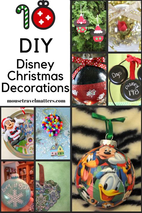 Christmas Disney Crafts, Diy Disney Christmas Decorations Outdoor, Disney Christmas Crafts Diy, Disney Inspired Christmas Decorations, Homemade Disney Ornaments, Diy Disney Ornaments Christmas, Disney Ornaments Diy Ideas, Disney Christmas Decor Diy, Diy Mickey Mouse Ornaments