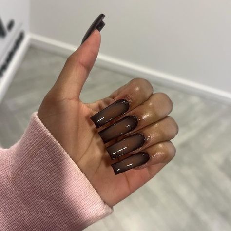 Fall is here 🍁 The beginning of November is available for booking🤎 #airbrush #airbrushnails #fall #autumn #fallnails #atl #atlnails #atlanta | Instagram Brown Acrylic Nails, Brown Nail, Airbrush Nails, Colored Acrylic Nails, Fall Acrylic Nails, Bling Acrylic Nails, Acrylic Nails Coffin Short, Short Acrylic Nails Designs, Brown Nails