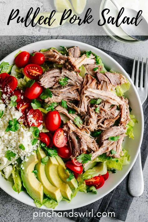 Hearty and vibrant Pulled Pork Salad is loaded with flavors and textures! It's a wonderful way to enjoy leftover pulled pork. Bbq Pulled Pork Salad, Pulled Pork Dinner Recipes, Salad With Pulled Pork, Pulled Pork Salad Recipes, Carnitas Salad, Pickled Pork, Pork Salad Recipes, Pulled Pork Dinner, Pulled Pork Salad