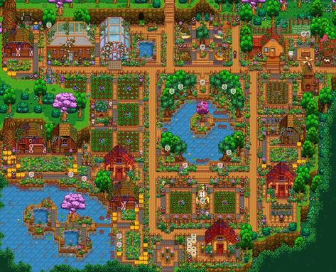 Stardew Inspiration, Farm Layouts, Stardew Ideas, Stardew Farm, Stardew Farms, Aesthetic Gaming, Stardew Valley Layout, Stardew Valley Tips, Ipad Kid