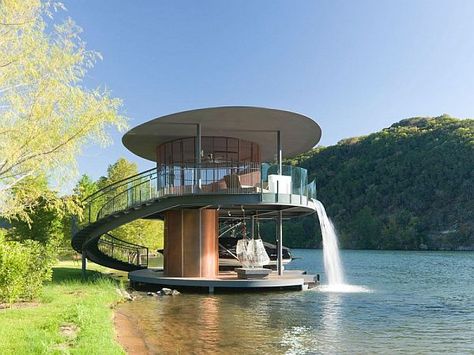 The hands down best boat dock - Two storied, panoramic waterfalled fabulousness (got to have!) Backyard Kids, Architecture Cool, Floating Architecture, Architecture Unique, Arcology, House Boats, Lakefront Living, Lake Austin, Observation Deck