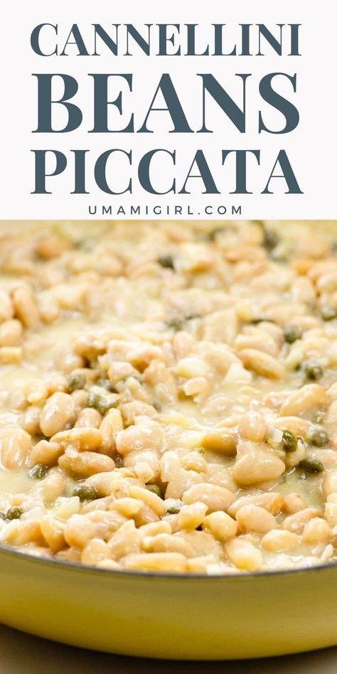 Vegetarian piccata with cannellini beans makes a quick, easy, super-satisfying meal. These smooth, creamy white beans pair beautifully with silky, savory piccata sauce. #vegetarianpiccata Italian Veggie Recipes, Heirloom Beans Recipes, Baked Cannellini Beans, White Bean And Rice Recipes, Baked White Beans, Citrus Recipes Dinners, Dinnete Ideas Healthy, Canned Cannellini Bean Recipes, Canned White Bean Recipes