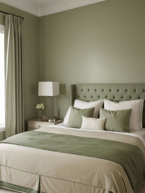 Green Walls White Curtains, Sage Green And Beige Bedroom, Green And Beige Bedroom, Parda Design, Sage Green Bedroom Ideas, Sage Green Curtains, Beige Bedroom Ideas, Sage Green And Beige, Green And White Bedroom