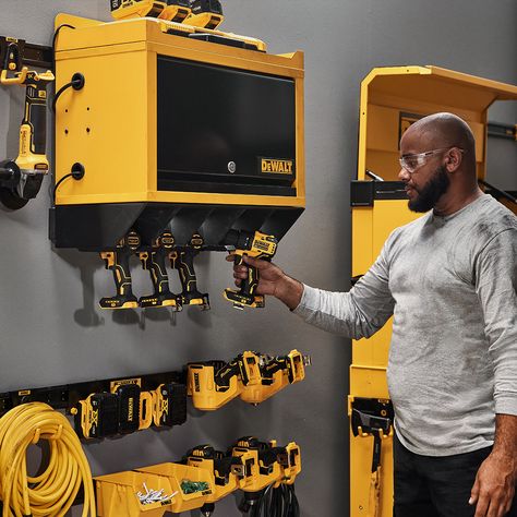 DEWALT - Take your storage to the next level with the... Dewalt Garage, Dewalt Workbench, Dewalt Tool Storage, Organisation Garage, Dewalt Storage, Tool Wall Storage, Organization Goals, Stone Villa, Tool Wall