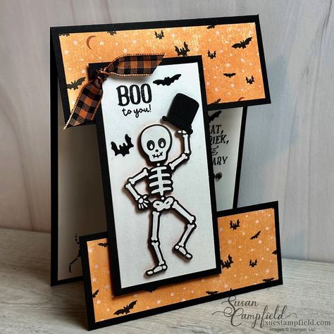 Suetampfield Project Sheet Time! Let's Create! Stampin Up Halloween Cards 2024, Halloween Cards To Make, Halloween Cards Handmade Ideas, Stampin Up Halloween Cards, Boo Cards, Halloween Cards Diy, Card Maps, Halloween Stamps, Cards Halloween