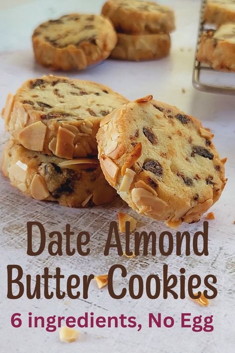 These Date Almond Butter Cookies are whipped up with just 6 simple ingredients, combining to make a cookie that's all buttery and crispy. Studded with sweet dates and a crunchy edge of almonds, enjoy these delicious cookies anytime for a snack or dessert. Date Almond Butter, Resepi Biskut, Date Cookies, Almond Butter Cookies, Eggless Recipes, Butter Cookies Recipe, Delicious Cookie Recipes, Almond Cookies, Lost 100 Pounds