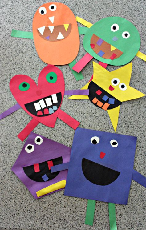 Shape Monsters are an easy way to teach shapes and colors to kids and make a great Halloween craft. This shape monster craft is easy to put together and lots of fun to create! Perfect for preschoolers and kindergarteners. From livewellplaytogether.com | #shapemonsters #teachingshapes #shapesactivity #preschoolshapes #learnshapes #halloweencrafts Shape Monster Craft, Shape Monster, Scary Halloween Crafts, Room Crafts, Monster Craft, Halloween Crafts Preschool, Aktiviti Kanak-kanak, Teaching Shapes, Monster Crafts