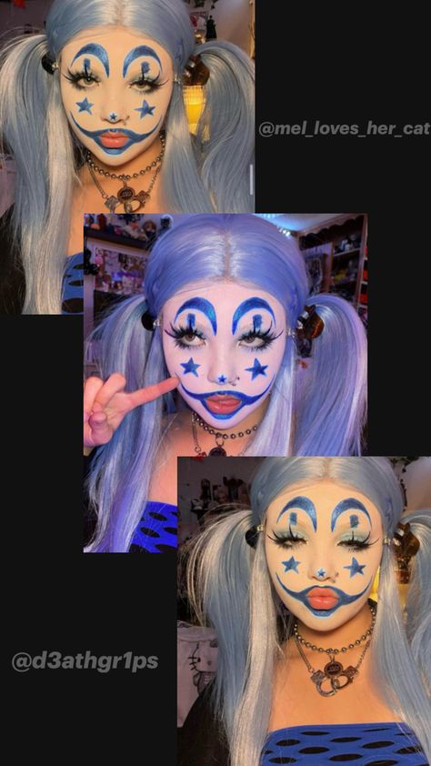 A cute blue juggalo makeup look. Credits to @mel_loves_her_cat Juggalo Makeup, Cute Clown Makeup, Halloween Makeup Clown, Cute Halloween Makeup, Halloween Makeup Diy, Punk Makeup, Cute Clown, Swag Makeup, Simple Makeup Looks