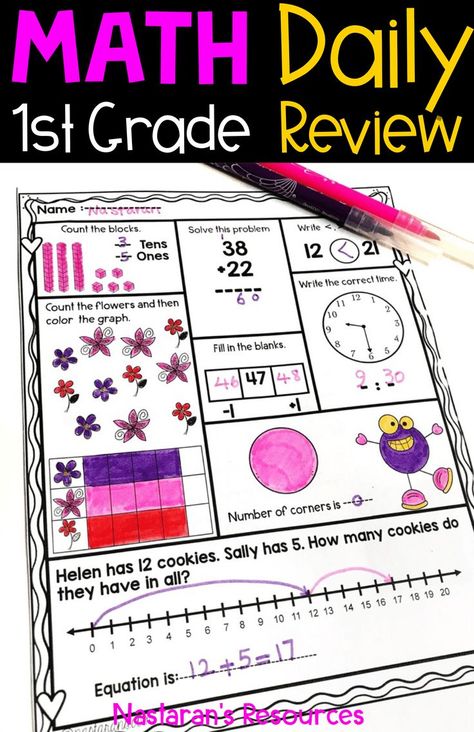 Daily math review 1st grade is perfect for Spiral Math Homework, Spiral Review Math Morning Work, Warm Ups, or even Math Center Activities. These no preparation worksheets are aligned with common core standards first grade!Fun for students and print and go for teachers.#firstgrade #mathcenters #classroom Math Morning Work, Math Spiral Review, Spiral Math, Spiral Review, Daily Math, Math Center Activities, Math Work, Center Activities, Kids Math Worksheets