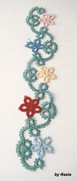 Tatting Pattern Source « Tinycamper's Blog Tatting Bookmark, Tatted Bookmark, Tatting Patterns Free, Needle Tatting Patterns, Bookmark Pattern, Shuttle Tatting Patterns, Tatting Tutorial, Tatting Jewelry, Flower Bookmark