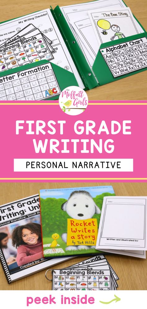 First Grade Writing Curriculum, Blends Lesson First Grade, 1st Grade One Day Art Lesson, Writing Lessons For First Grade, Lesson Plans For First Grade, Writers Workshop First Grade, First Grade Homeschool Lesson Plans, Writing Folders First Grade, Personal Narrative First Grade