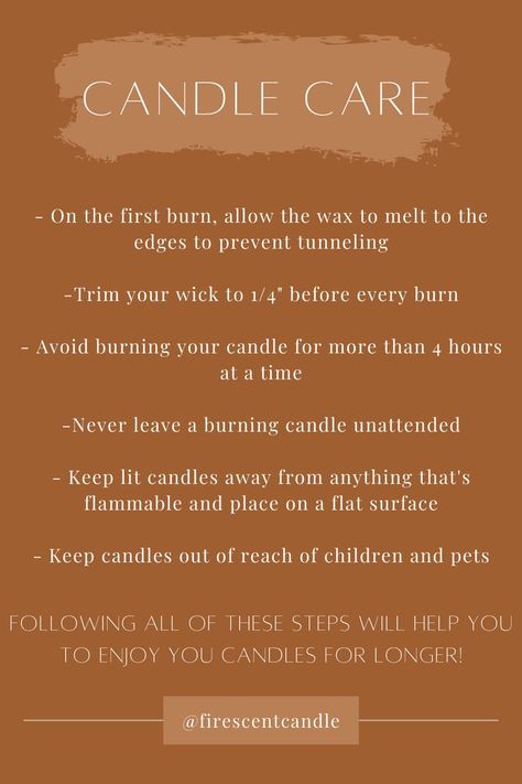 Tips & Tricks To Help Your Candles Last Longer | Candle Care Card Candle Care Instructions Card, Candle Information, Candle Post Ideas, Candle Picture Ideas, Candles Marketing, Marketing Candles, Candle Marketing, Soy Candle Facts, Candle Content