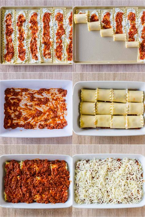 Lasagna Roll Ups combine the best of classic Lasagna (beefy, saucy and cheesy) but are much easier to serve. This is a make-ahead, freezer-friendly recipe. #lasagnarollups #lasagna #easylasagna #bestlasagna #differentlasagna #natashaskitchen #pasta #italian #groundbeef #cheese Lasagna Roll Ups Recipe, Resep Makanan Beku, Makanan Italia, Lasagna Roll Ups, Easy Lasagna Recipe, Lasagna Roll, Roll Ups Recipes, Lasagna Rollups, Classic Lasagna