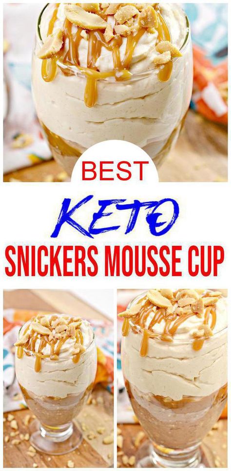 gluten free Snickers mousse for low carb ketogenic diet desserts, snacks or party food Keto Snickers, Keto Mousse, Low Carb Chocolate Mousse, Galletas Keto, Keto Pudding, Keto Chocolate Mousse, Mousse Cups, Snickers Candy, Desserts Keto