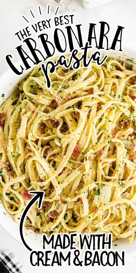 Homemade Pasta Dishes Dinners, Homemade Carbonara Sauce, Pasta Bacon Recipes, Chicken Pasta Crockpot Recipes, Pasta Crockpot Recipes, Cabonara Recipes, Pasta Bake Chicken, Homemade Pasta Dishes, Baked Chicken Pasta