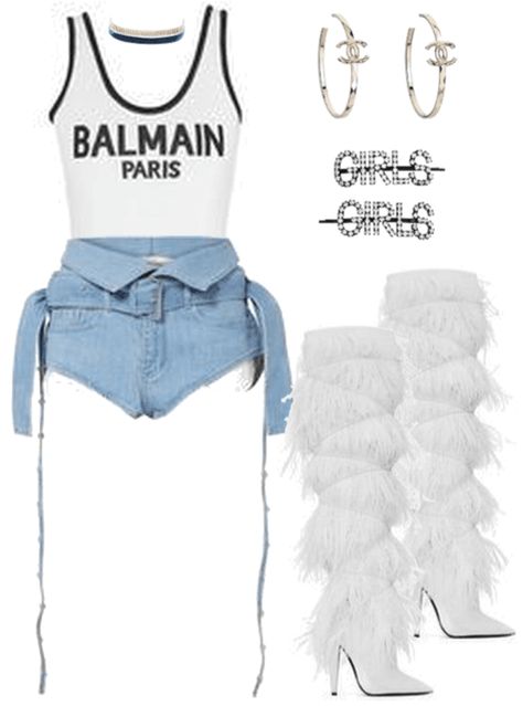 denim and white stage outfit Outfit | ShopLook Kpop Best Outfit Stage, Outfits For Stage Performance, Singer Outfits On Stage Casual, Aesthetic Stage Outfits, Denim Stage Outfit, Stage Outfits Kpop Ideas Solo, White Performance Outfit, Stage Performance Outfits Kpop, White Stage Outfits