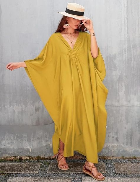 Bsubseach Women Casual Kaftan Dress Batwing Sleeve Plus Size Swimsuit Cover Up Maxi Caftan Dresses Black at Amazon Women’s Clothing store Free Size Long Dress Kaftan For Beach Cover-up, Long Swimsuit Coverups, Cheap Multicolor Kaftan As Beach Cover-up, Cheap Multicolor Kaftan For Beach Cover-up, Yellow Printed Free-size Kaftan, Flowy Multicolor V-neck Kaftan, Beach Kaftan Dress, Long Kaftan Dress, Anarkali Dress Pattern