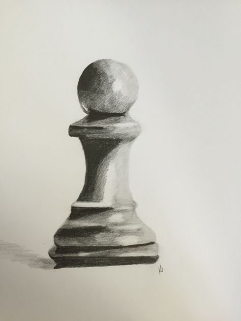 Realistic Paintings Easy, Chess Piece Sketch, 3d Sketches Pencil, Chess Drawing Sketch, Chess Sketch, Chess Pieces Drawing, Shading Sketches, Object Sketches, Objects Sketch