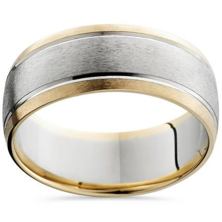 Pompeii3 - Fine Jewelry hand made by Pompeii3 in our USA factory. Pompeii3 represents the best knowledge in the industry, as well as the forward-thinking, design-driven principles of providing ethical, sustainable, and timelessly beautiful jewelry of exceptional craftsmanship. This classic men's 8mm brushed wedding band is fashioned in solid 14k white and yellow gold. Engraving is available. -- Finger Size - 7 Other sizes available, please call for more information (847) 367-7022 -- Metal - 14k Comfort Fit Wedding Band, Wedding Anniversary Rings, Wedding Band Ring, Mens Gold, Gold Wedding Band, Yellow Diamond, Mens Wedding Bands, Wedding Men, Gold Wedding