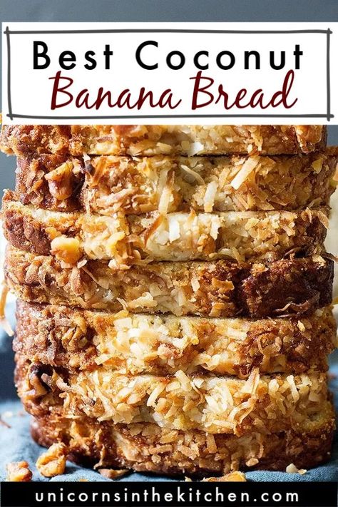 Tropical coconut banana bread is the best thing ever! This banana bread is moist, delicious and so easy to make. You can even freeze it! It's great as a midday snack with a cup of coffee! #bananabread #bananabreadrecipe #coconutbread #quickbread #quickbreadrecipe Quick Banana Bread, Banana Bread Recipe Easy Moist, Coconut Bread Recipe, Hawaiian Banana Bread, Banana Recipes Overripe, Coconut Banana Bread, Culinary Food, Coconut Extract, Coconut Bread