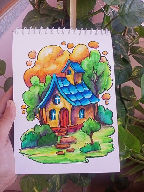 Drawing Ideas Easy With Color Pencils, Colour Full Drawing Ideas, Colourful Drawings Easy, Drawing And Colouring Ideas Easy, Pencil Colour Easy Drawing, Color Pencil Drawings Easy, Colorful Drawings With Sketch Pens, Colour Full Drawing, Pencil Colour Sketches Easy