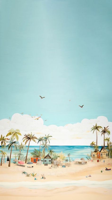 Outdoors nature summer beach, paper craft.  | premium image by rawpixel.com / Adjima Wallpaper Beach Iphone, Beach Iphone Wallpaper, Iphone Wallpaper Beach, Beach Wallpaper Iphone, Iphone Wallpaper Iphone, Wallpaper Beach, Iphone Wallpaper Hd, Watercolor Nature, Summer Iphone