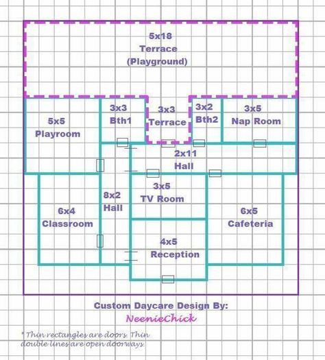 Daycare Layout Floor Plans, Daycare Interior Design, Daycare Floor Plans, Daycare Layout, Casas The Sims Freeplay, School Floor Plan, Classroom Map, Lotes The Sims 4, School Decal