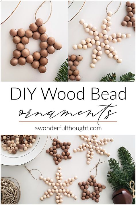 Diy Ornaments Beads, Homemade Bead Ornaments, Diy Bead Bow Ornaments, Wood Bead Ornaments Christmas Trees, Wood Bead Wreath Ornament Diy, Wood Bead Decor Diy, How To Make Bead Ornaments, Christmas Wooden Beads Ideas, Macrame Bead Ornaments