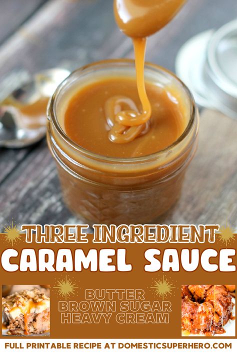 Perfect for desserts, this Super Easy Caramel Sauce has only 3 ingredients and takes only a few minutes to make! This caramel sauce is the BEST! Drizzle Caramel Sauce, Carmel Cheesecake Sauce, Liquid Caramel Sauce, Easy Home Made Carmel Sauce, Easy Caramel Sauce For Apples, Carmel Sauce Using Evaporated Milk, Carmel Drizzle Sauce, How To Make Caramel Sauce Easy, Carmel Sauce Cinnamon Rolls