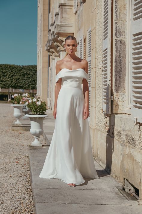 44454: A-Line Bridal Gown with Cuffed Off-The-Shoulder Neckline | Sincerity Bridal Sincerity Wedding Dress, Sincerity Bridal, Girls Bridesmaid Dresses, A Line Bridal Gowns, Justin Alexander, Wedding Dresses Beaded, Wedding Dress Accessories, Allure Bridal, Long Sleeve Wedding