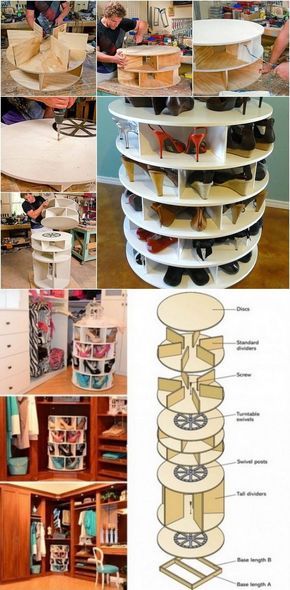 How To Build A Lazy Susan, Lazy Susan Shoe Rack, Woodworking At Home, Shoes Rack, Woodworking Projects That Sell, Rack Design, Teds Woodworking, Lazy Susan, Diy Shoes