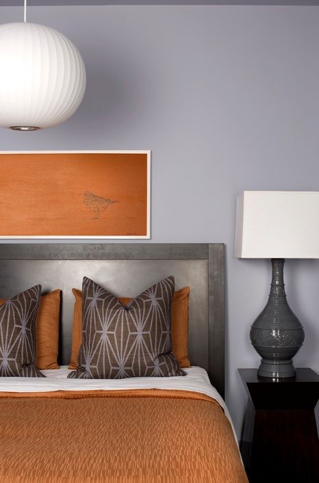 Gray and muted orange - a surprising but satisfying combination. Bedroom Orange, Luxurious Bed, Grey Bedroom, Gray Bedroom, Bed Linens, Trendy Bedroom, Bedroom Green, White Bedroom, Contemporary Bedroom