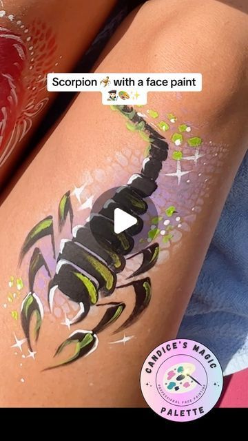 Easy Halloween Face Paint Ideas, Scorpion Face Paint, Face Painting Tutorials Videos, Reptile Face Paint, Stencil Face Painting, Face Painting Videos, Easy Face Painting Ideas For Kids, Face Painting Designs Creative, Paint Dinosaur