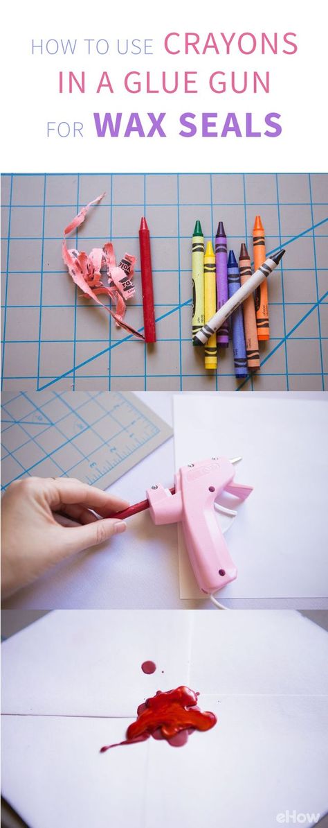 You can run a crayon through a glue gun and get some awesome colorful wax. Use it to make a wax seal for your hand written notes! DIY here: http://www.ehow.com/how_6570177_use-glue-guns-wax-seals.html?utm_source=pinterest.com&utm_medium=referral&utm_content=freestyle&utm_campaign=fanpage Wax Seals Diy, Notes Diy, Glue Art, Written Notes, Wedding Crafts Diy, Diy Papier, Wax Stamp, Wax Seal Stamp, Glue Crafts