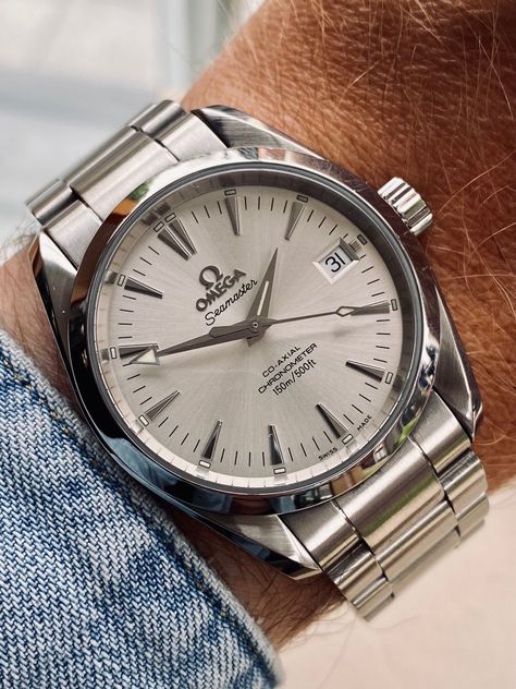 Omega Seamaster Aqua Terra Steel White Silver Omega Aqua Terra White, Male Watches Luxury, Silver Watches For Men, Omega Watch Mens, Omega Mens Watches, Silver Watch Men, White Watches For Men, Omega Aqua Terra, Silver Watches