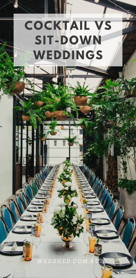 Over the past few years there’s also been a boom in cocktail-style weddings, where canapé service, picnics, gourmet BBQs and/or grazing tables feed guests, and mingling is king. Here we share tips and considerations to help you make the choice between cocktail and sit-down celebrations: https://bit.ly/318zxnV #cocktailwedding #sitdownwedding #formalwedding Unique Wedding Reception Seating, Non Sit Down Wedding Reception, Canape Wedding Reception, Cocktail Reception Wedding Decor, 40 Person Wedding Seating, Cocktail Party Reception, Cocktail Style Wedding Reception Layout, Cocktail Wedding Reception Decorations, Cocktail Wedding Reception Set Up